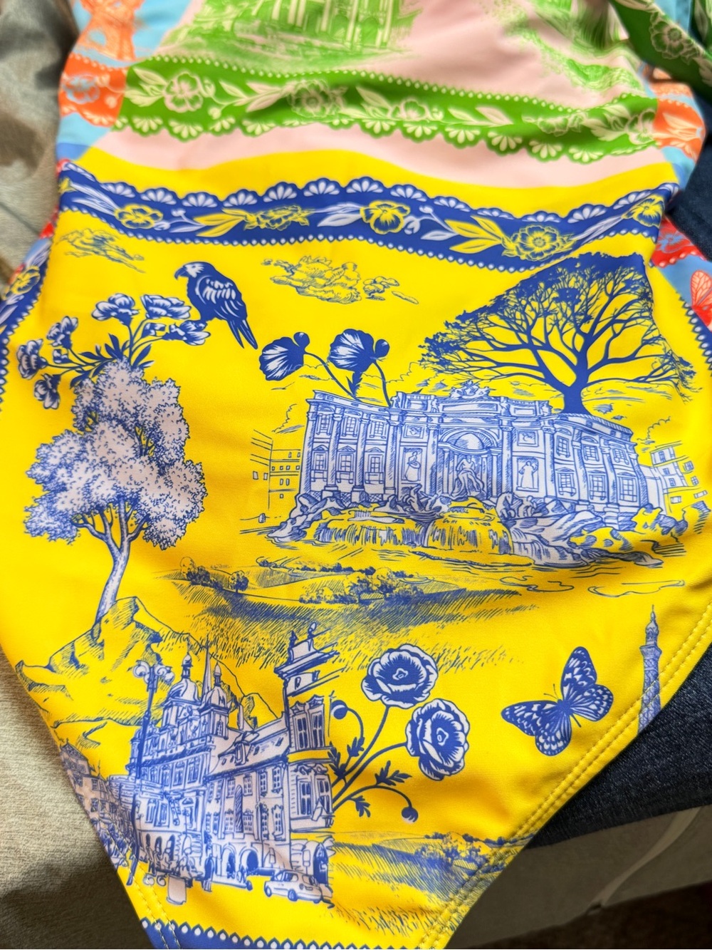 Endless Moon Colorful Toile One Piece Swimsuit S Underwire Padded Belted New - Picture 6 of 13